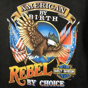 Vtg 3D Harley Davidson T Shirt American by Birth Rebel by Choice Size L USA